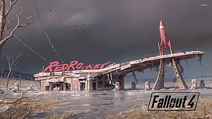 Fallout 4 Red Rocket Gas Station Concept Art in Wasteland HD wallpaper