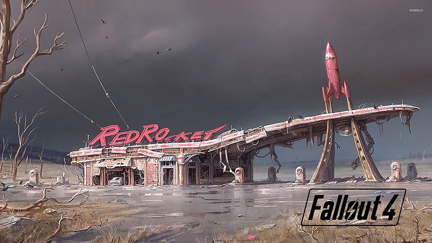 Fallout 4 Red Rocket Gas Station Concept Art in Wasteland HD wallpaper