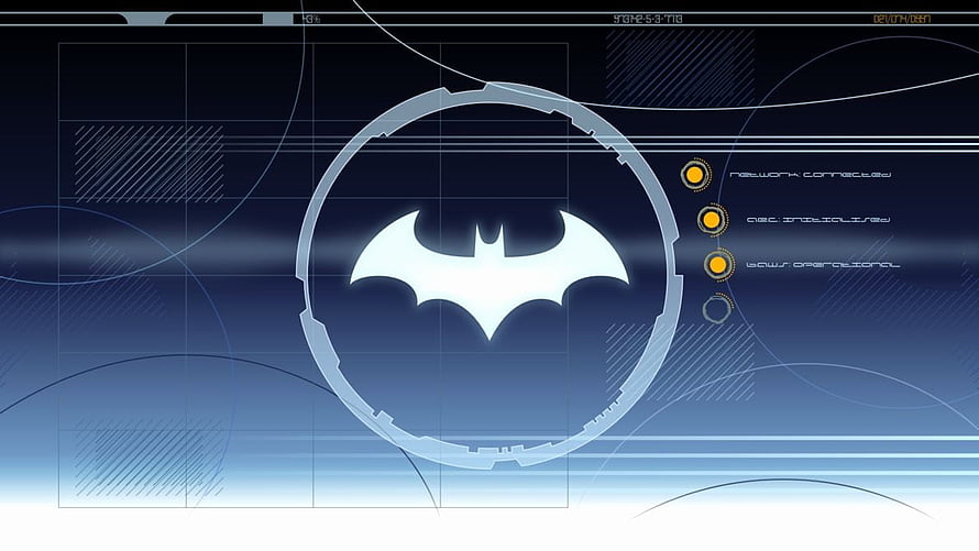 Batcomputer Interface with Glowing Batman Logo on Blue Digital Screen HD wallpaper