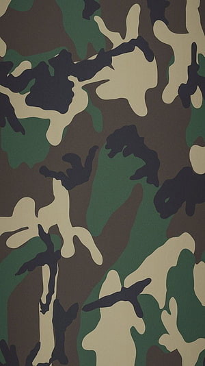 Classic Military Woodland Camouflage Pattern with Green Brown and Tan Abstract Shapes HD phone wallpaper