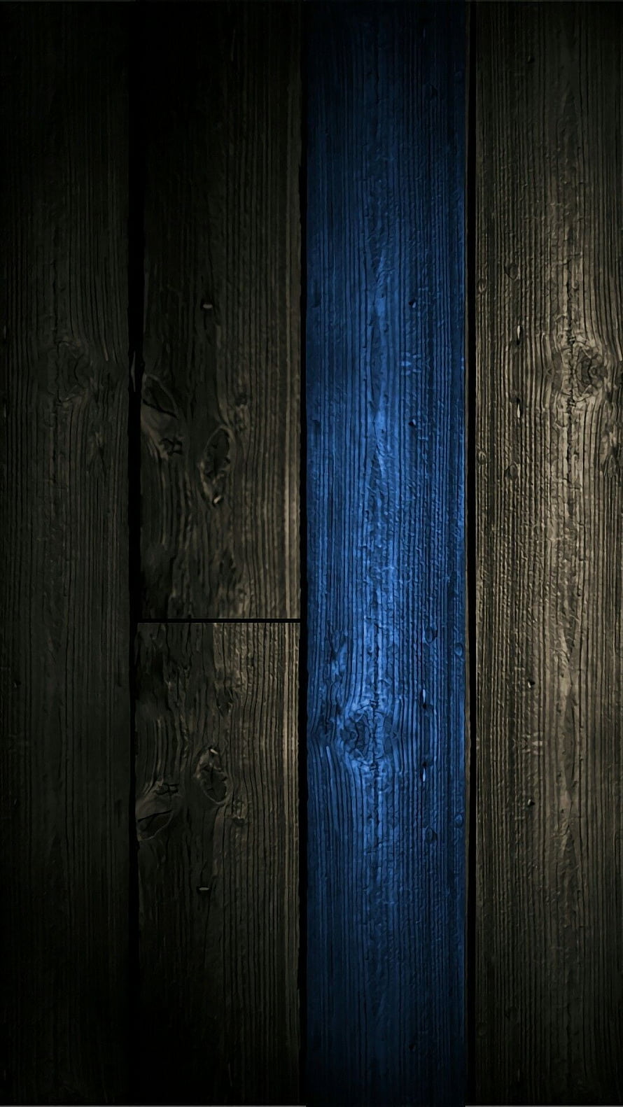 Dark rustic wood planks with a glowing blue vertical accent line HD phone wallpaper