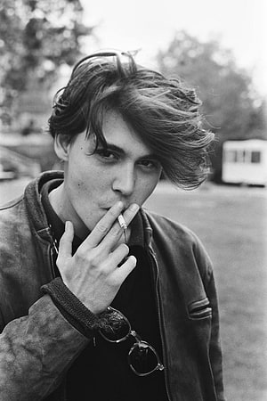Johnny Depp Young Black and White Portrait Smoking Cigarette HD phone wallpaper