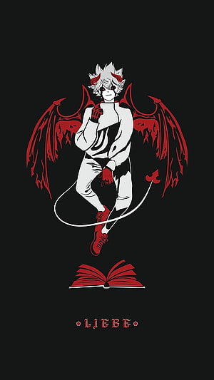 Diablo from Black Clover with red wings and open book on dark background HD phone wallpaper