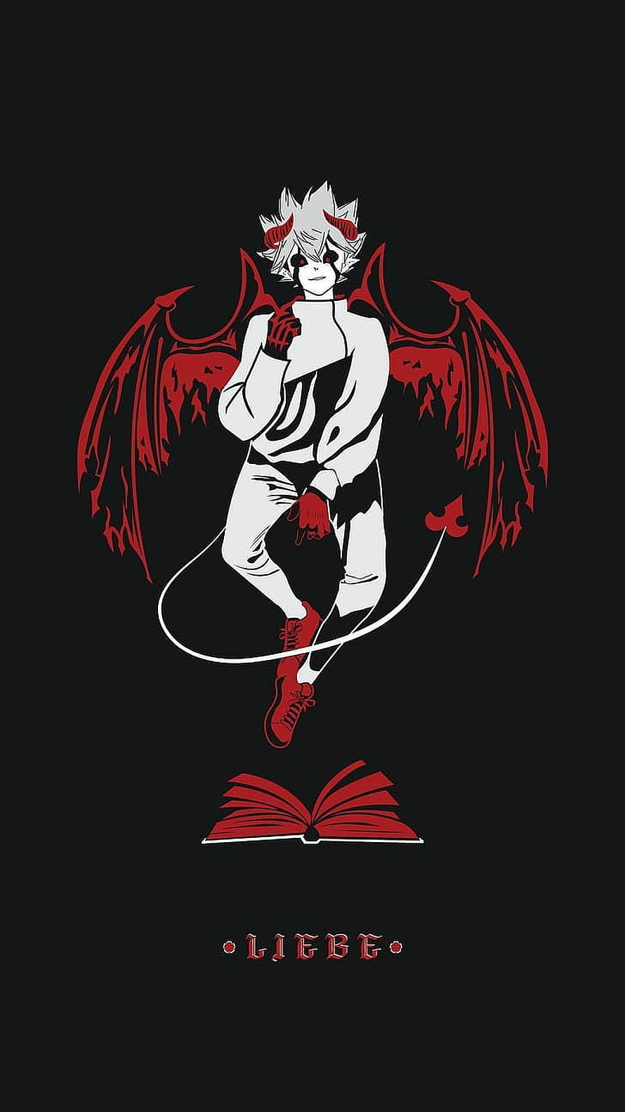 Diablo from Black Clover with red wings and open book on dark background HD phone wallpaper