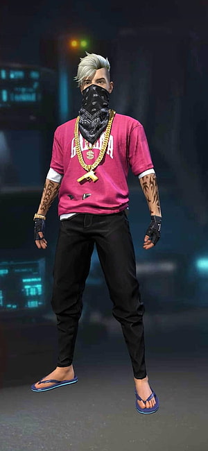 Stylish Male Character in Pink T-Shirt and Gold Chain with Bandana Mask HD phone wallpaper