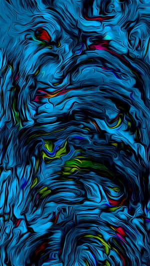 Vibrant Blue Liquid Glitch Art with Neon Green and Red Accents HD phone wallpaper