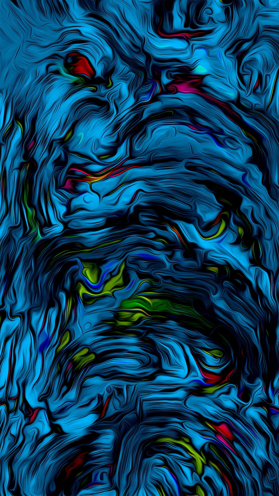 Vibrant Blue Liquid Glitch Art with Neon Green and Red Accents HD phone wallpaper