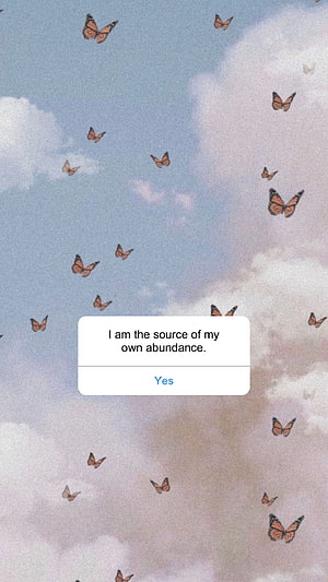 Dreamy Sky with Orange Butterflies and Positive Affirmation Text Overlay HD phone wallpaper