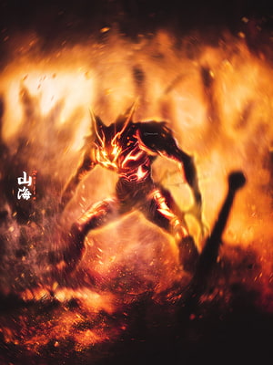 Garou in Monster Form from One Punch Man Amidst a Fiery Inferno HD phone wallpaper