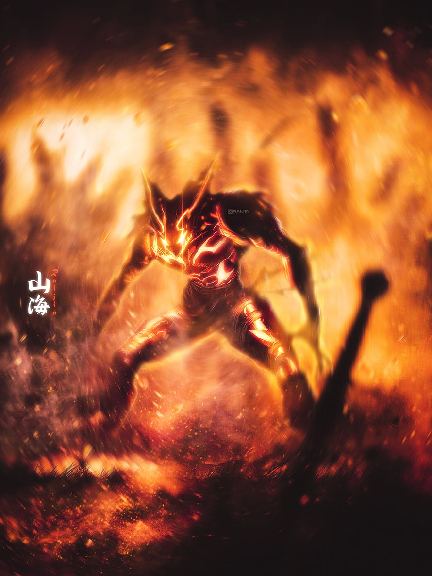 Garou in Monster Form from One Punch Man Amidst a Fiery Inferno HD phone wallpaper