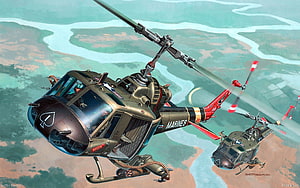 US Marine Corps Helicopter Formation Flying Over River Delta Landscape HD wallpaper