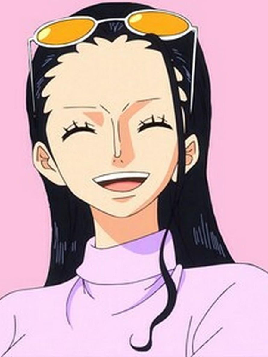 Nico Robin from One Piece Smiling with Orange Sunglasses on Head HD phone wallpaper