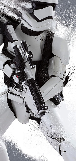 Star Wars First Order Stormtrooper with Sniper Rifle in Snowy Combat Setting HD phone wallpaper