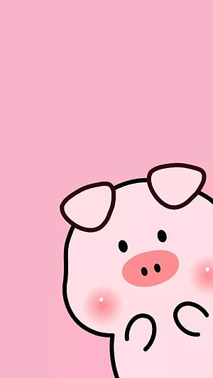 Cute Cartoon Pig Illustration on Soft Pink Background HD phone wallpaper