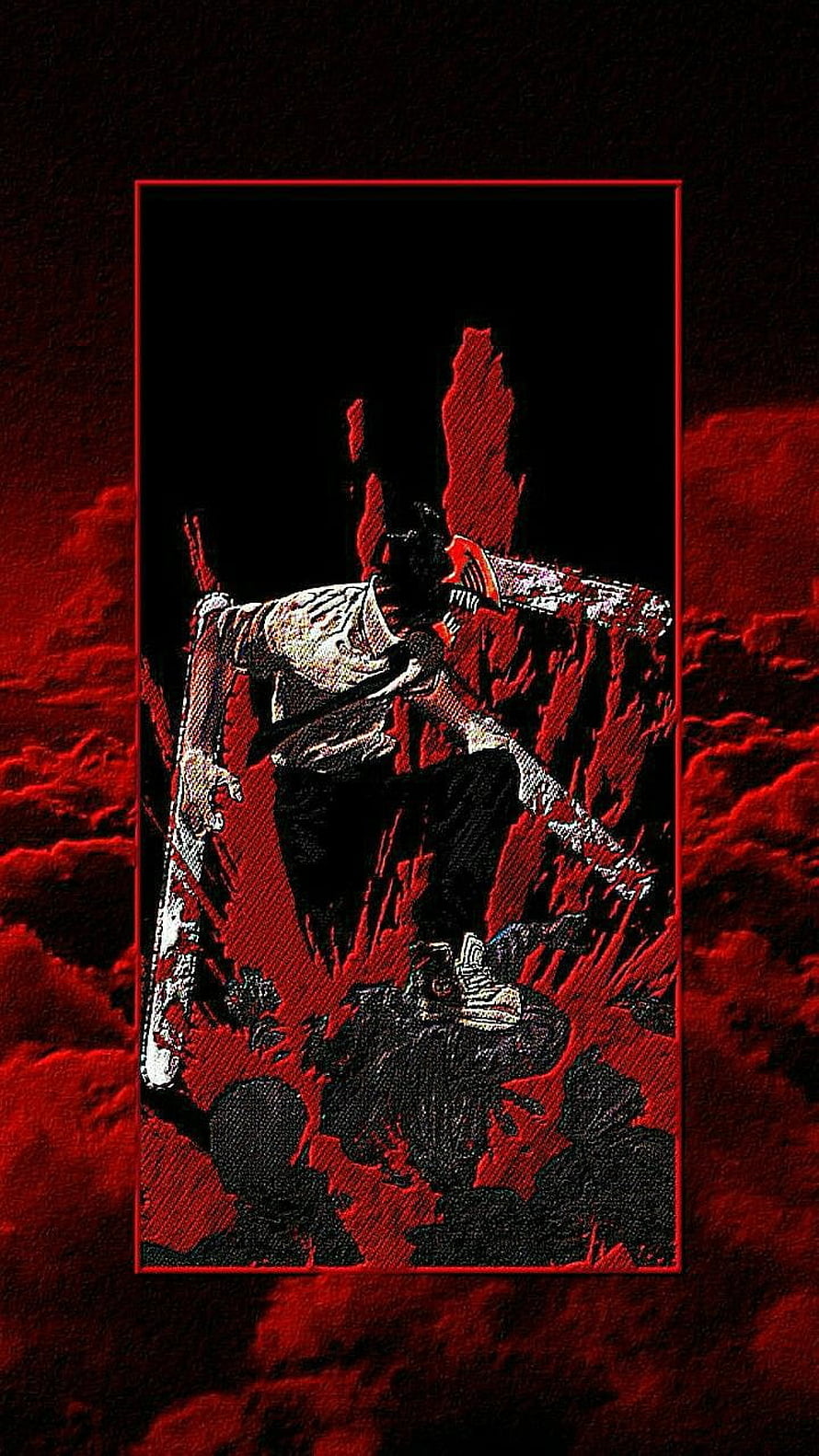 Chainsaw Man Denji Combat Scene with Red Blood Splatter and Dark Manga Art Style HD phone wallpaper
