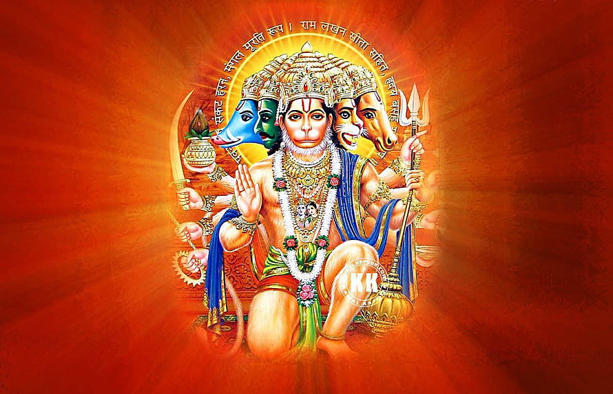Panchmukhi Hanuman Divine Five-Faced Hindu Deity Artwork HD wallpaper