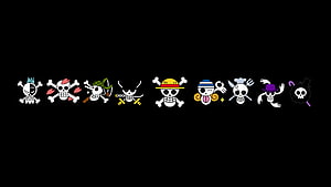 One Piece Pirate Crew Jolly Roger Skull Emblems Collection on Black Background HD wallpaper
