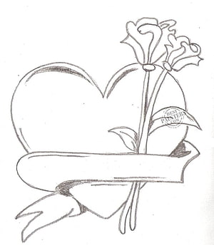 Traditional Tattoo Flash Pencil Sketch of Heart and Roses with Banner HD phone wallpaper