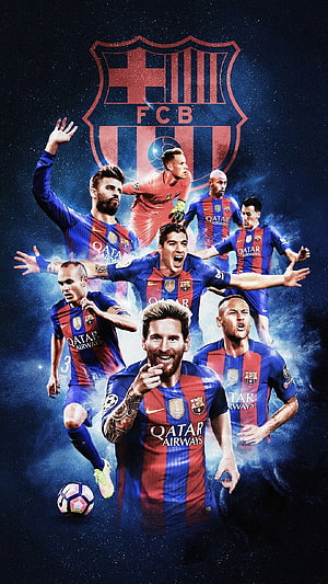 FC Barcelona Squad Lineup Featuring Lionel Messi and Teammates in Home Kit HD phone wallpaper