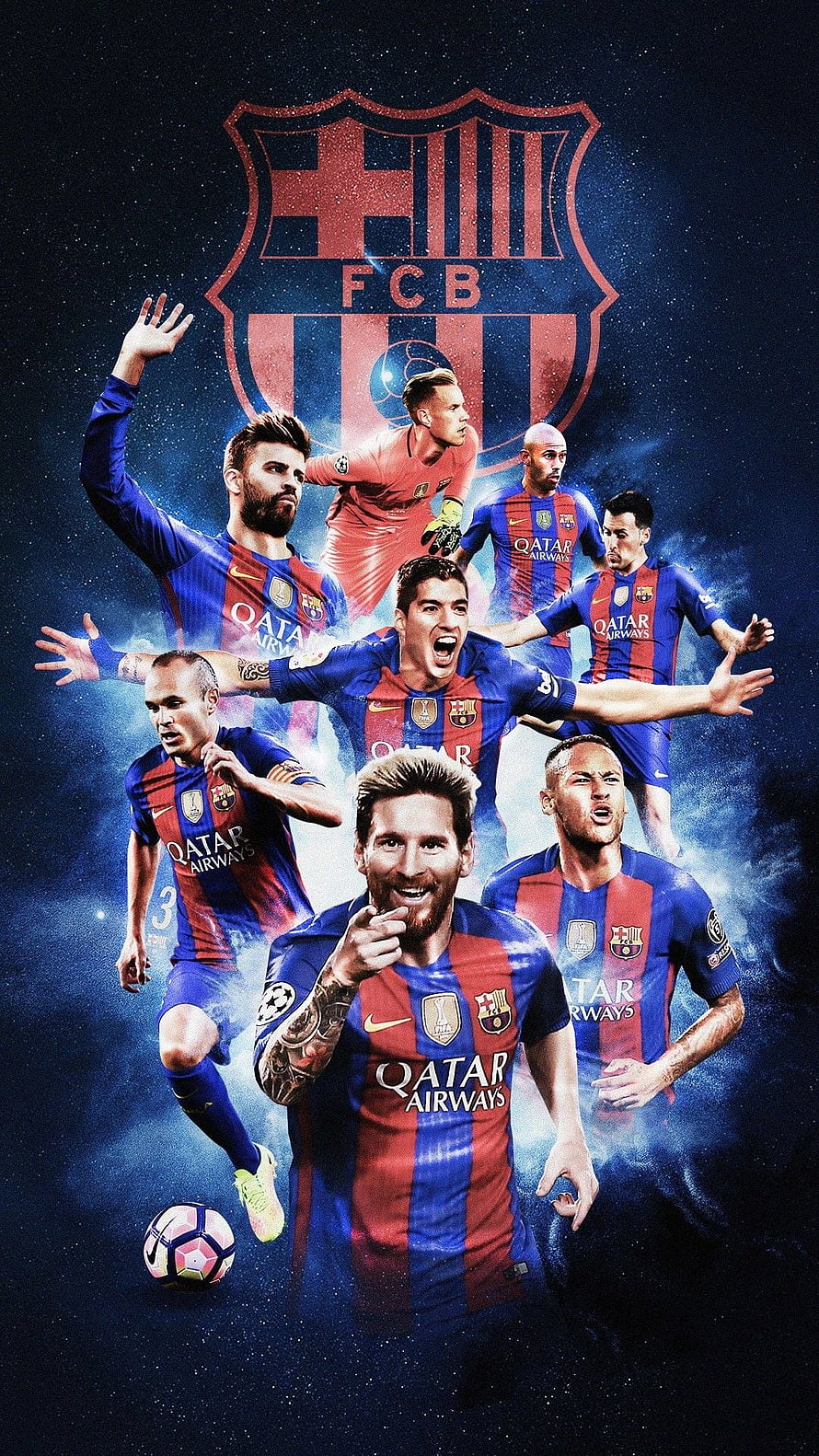 FC Barcelona Squad Lineup Featuring Lionel Messi and Teammates in Home Kit HD phone wallpaper