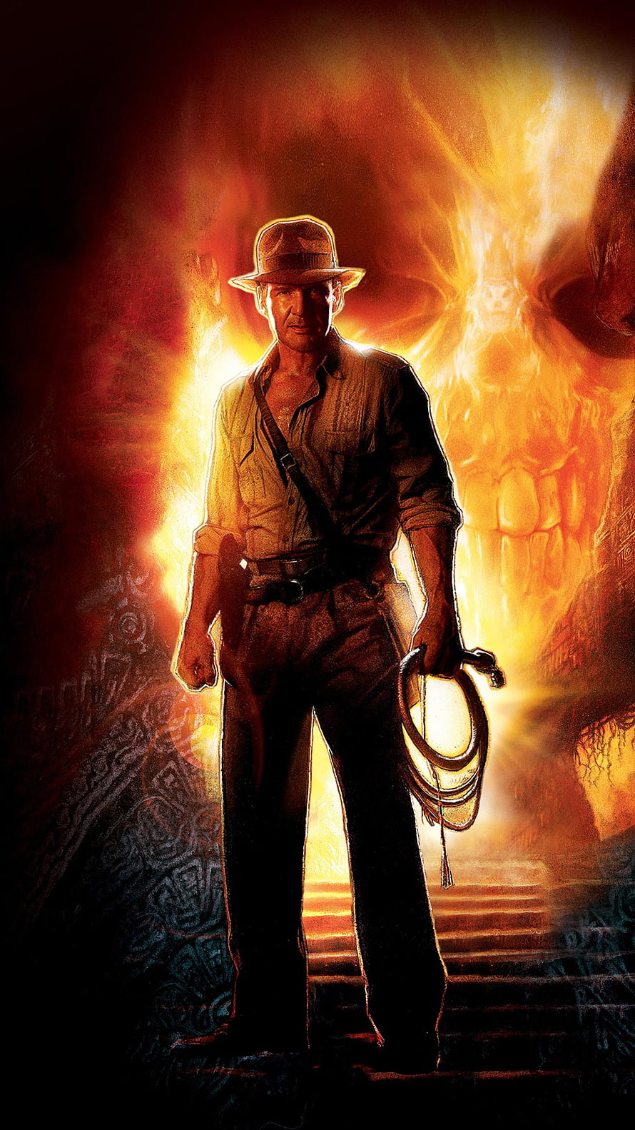 Indiana Jones Standing in Fiery Temple with Whip and Fedora HD phone wallpaper