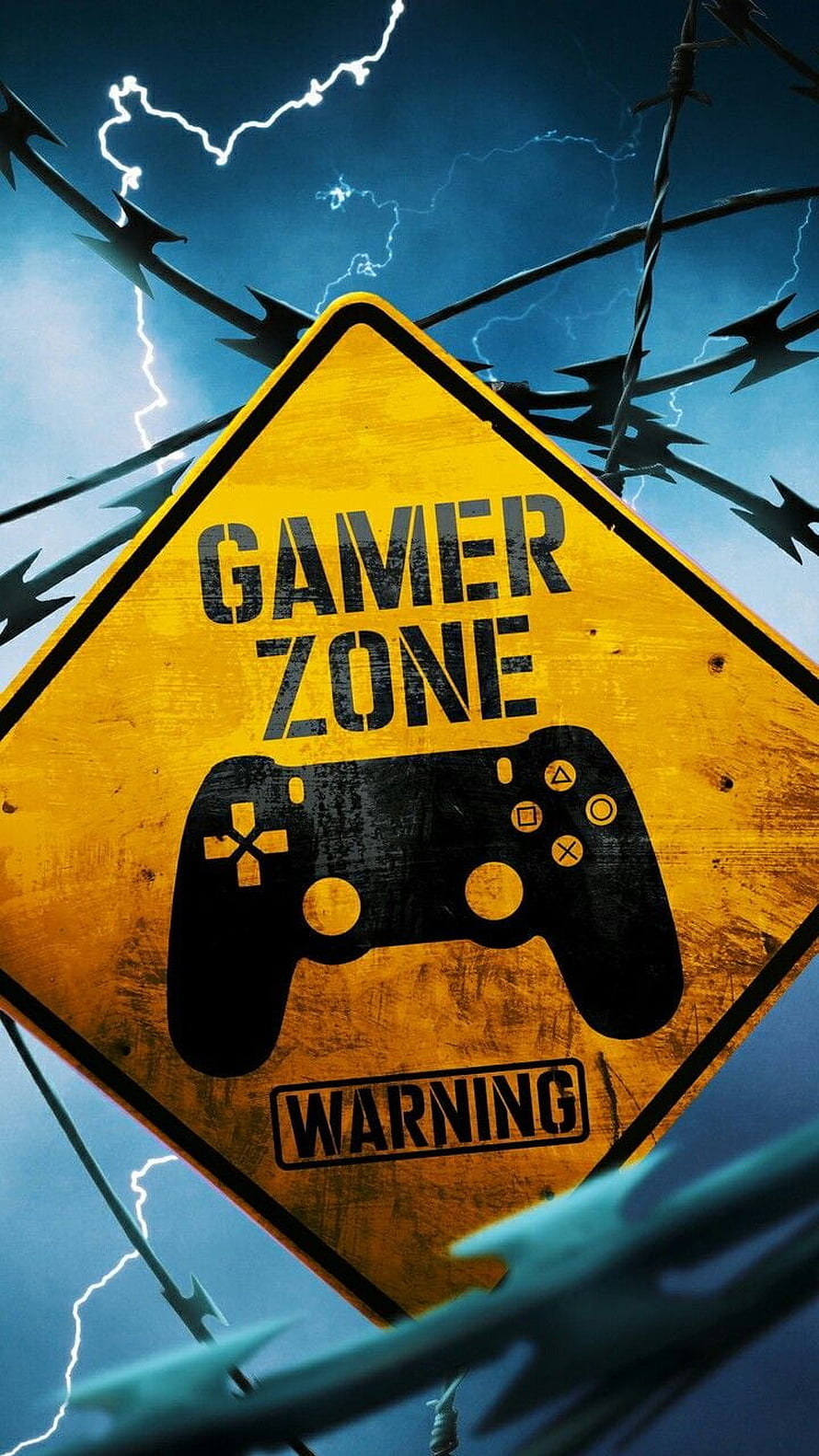 Gamer Zone Warning Sign with Controller Icon and Barbed Wire HD phone wallpaper
