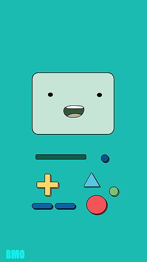 BMO from Adventure Time as a Minimalist Game Console on a Teal Background HD phone wallpaper