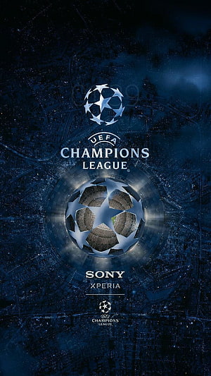 UEFA Champions League Starball Logo Over Nighttime City Aerial View with Sony Xperia Sponsorship HD phone wallpaper