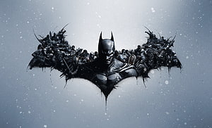 Batman Arkham Origins Bat-Signal Artwork with Gotham Heroes and Villains Silhouette, Game, Batman: Arkham Origins, batman batch HD wallpaper