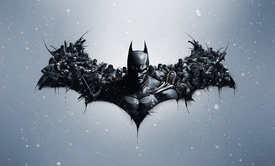 Batman Arkham Origins Bat-Signal Artwork with Gotham Heroes and Villains Silhouette, Game, Batman: Arkham Origins, batman batch HD wallpaper