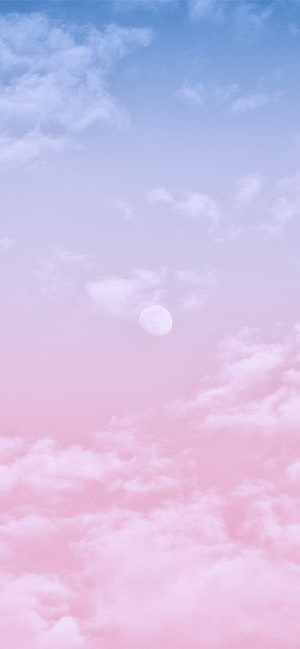 Dreamy Pastel Sky With Soft Pink Clouds And A Pale Moon HD phone wallpaper