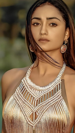 Tridha Choudary Portrait in Gold Beaded Halter Top with Statement Earrings HD phone wallpaper