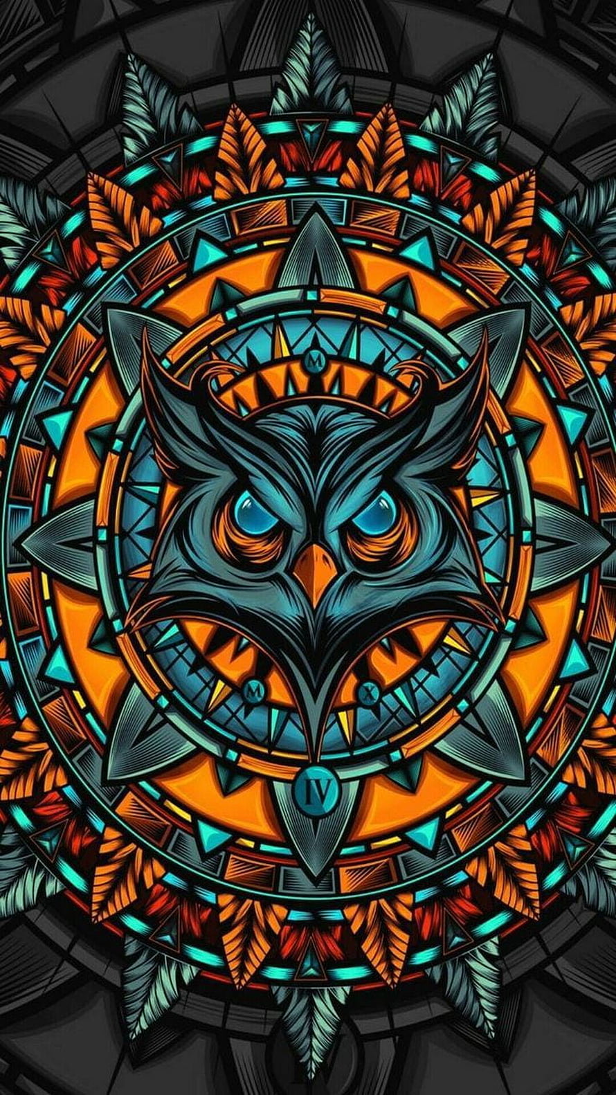 Stained Glass Owl Mandala with Geometric Patterns and Vibrant Colors HD phone wallpaper