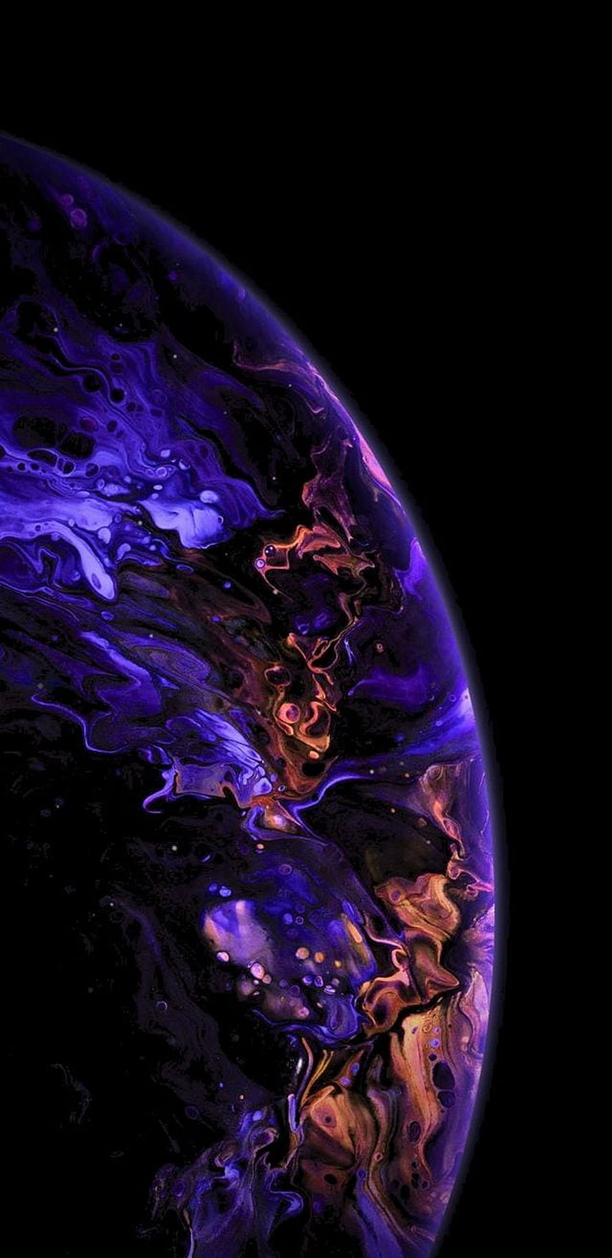 Vibrant Purple and Orange Liquid Marble Planet on Black Background HD phone wallpaper