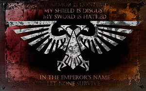 Warhammer 40k Imperial Aquila Emblem with Dark Grunge Texture and Military Motto HD wallpaper