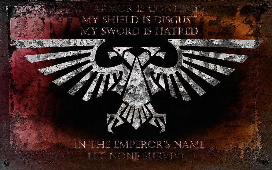 Warhammer 40k Imperial Aquila Emblem with Dark Grunge Texture and Military Motto HD wallpaper