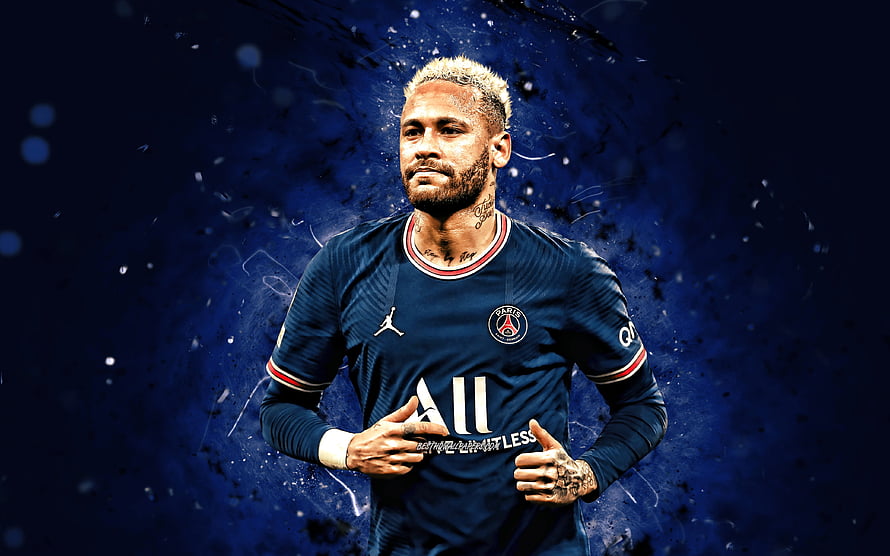Neymar Jr in Paris Saint-Germain Home Kit with Dynamic Blue Ink Splash Background HD wallpaper