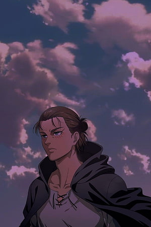 Eren Yeager from Attack on Titan Gazing at a Dramatic Cloudy Sky HD phone wallpaper