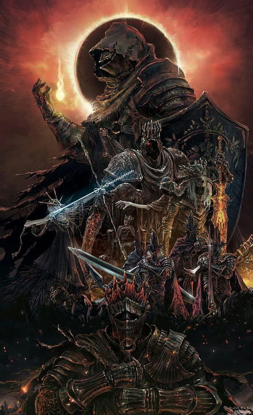 Dark Souls 3 Bosses and Knights in Dark Fantasy Artwork HD phone wallpaper