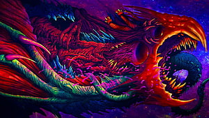 Vibrant Neon Dragon Fantasy Artwork with Psychedelic Colors and Cosmic Background HD wallpaper