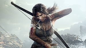 Lara Croft Tomb Raider Action Scene With Bow And Arrow HD wallpaper