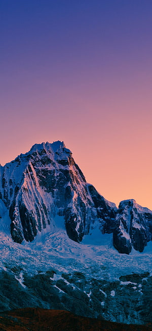 Snow-Capped Mountain Peak at Sunset with Vibrant Gradient Sky HD phone wallpaper