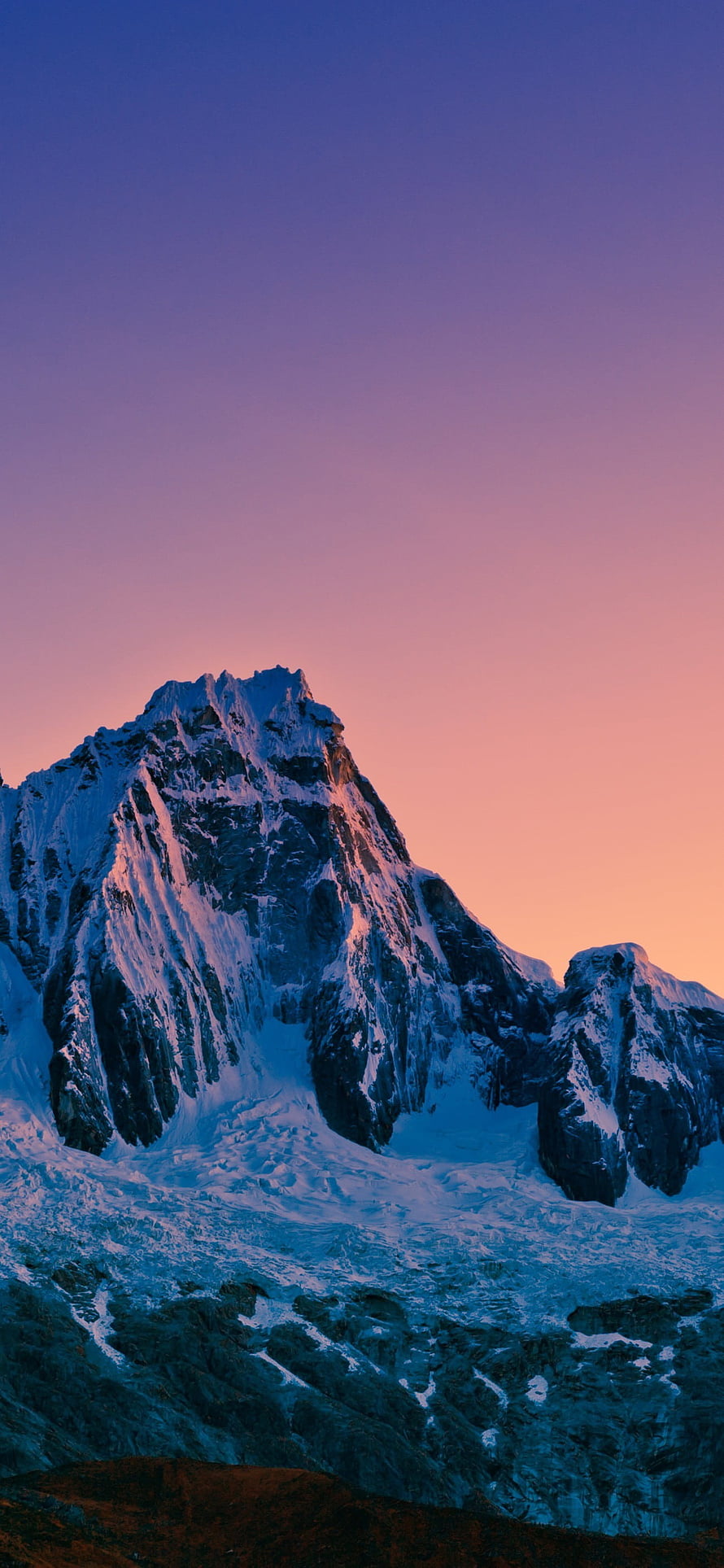 Snow-Capped Mountain Peak at Sunset with Vibrant Gradient Sky HD phone wallpaper