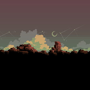 Pixel Art Desert Landscape with Crescent Moon and Constellations HD phone wallpaper