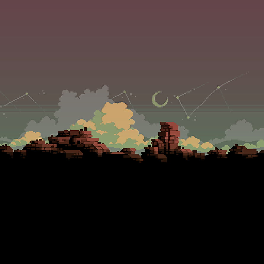 Pixel Art Desert Landscape with Crescent Moon and Constellations HD phone wallpaper