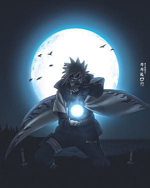 Minato Namikage Channeling Chakra Under a Full Moon in Naruto Shippuden HD phone wallpaper