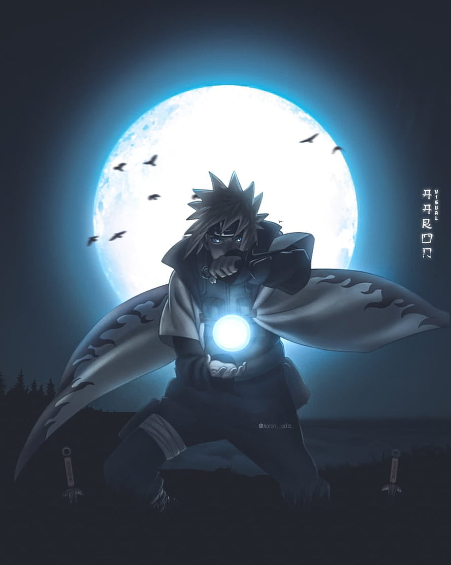 Minato Namikage Channeling Chakra Under a Full Moon in Naruto Shippuden HD phone wallpaper