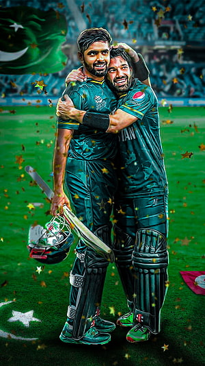 Babar Azam and Mohammad Rizwan Celebrating Pakistan Cricket Victory with Confetti HD phone wallpaper
