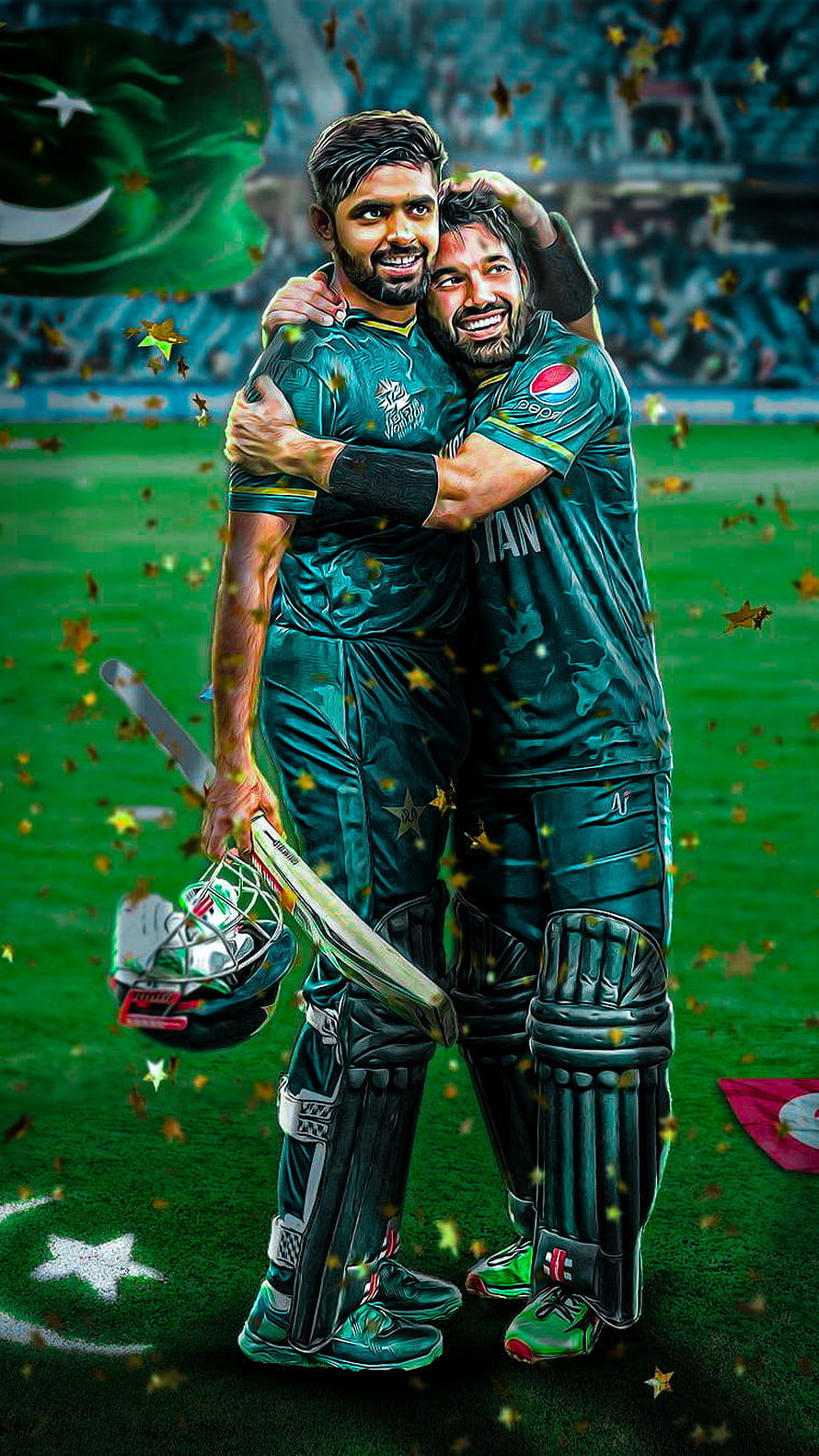 Babar Azam and Mohammad Rizwan Celebrating Pakistan Cricket Victory with Confetti HD phone wallpaper