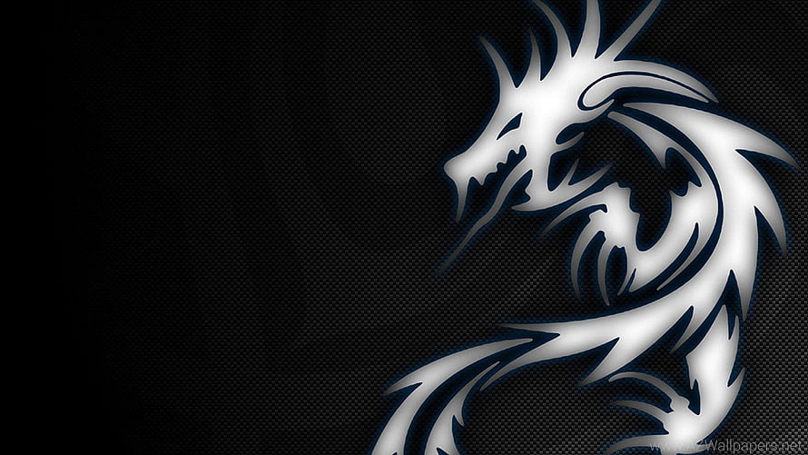 Silver Tribal Dragon Head on Black Carbon Fiber Background HD wallpaper